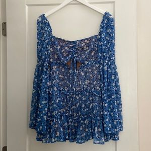 Majorelle Ailish Mini Dress Blue White Ditsy Floral Pattern